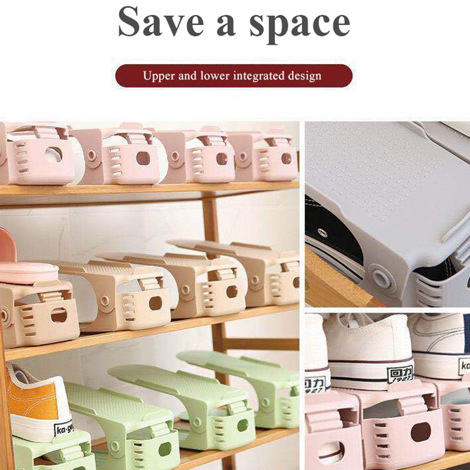 Adjustable shoe organizer slots, folding design for easy storage. Adjustable shoe organizer slots, folding design for easy storage.